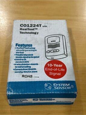 System Sensor CO1224T Carbon Monoxide Detector Hardwired RealTest Tech 85dB. New